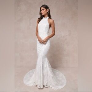 Elegant White Lace Halter Dress